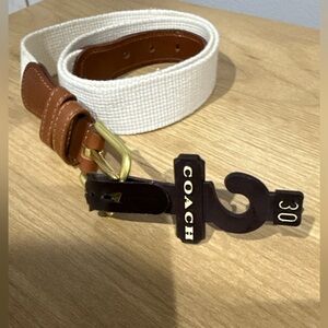 Vintage COACH Genuine Leather & Linen Belt Size 38/95 cm Style 3815‎ Tan Brass